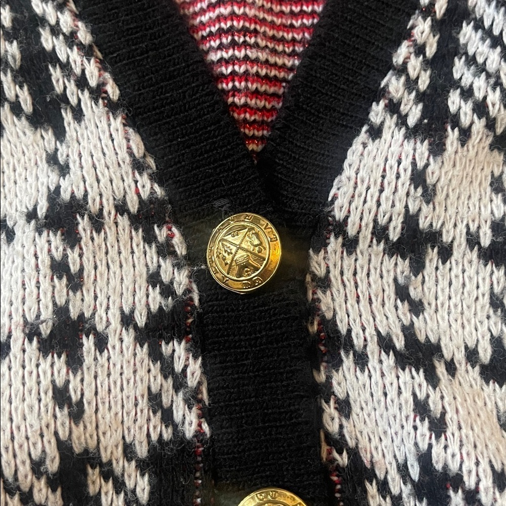 Vintage cuddle knit size large Black and White Plaid Cardigan sweater - Picture 3 of 6